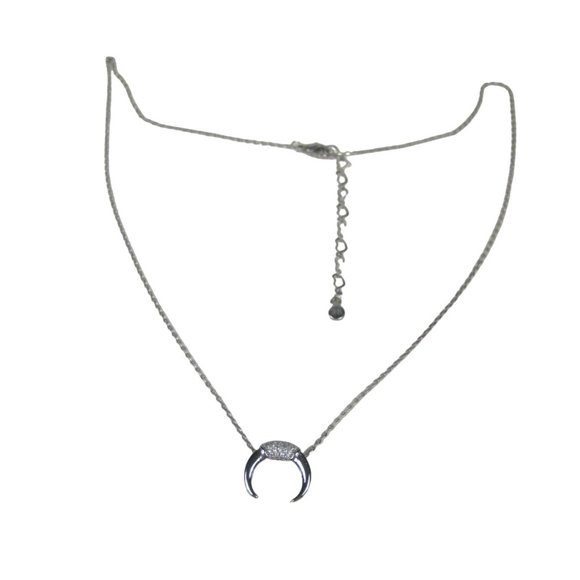 SB Rhinestone Crescent Moon Pendant Silvertone Chain Necklace 17in Choker Wiccan - Picture 9 of 9